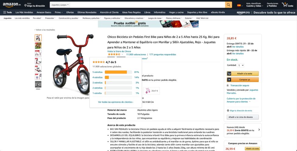 Amazon. Sesgo de la prueba social